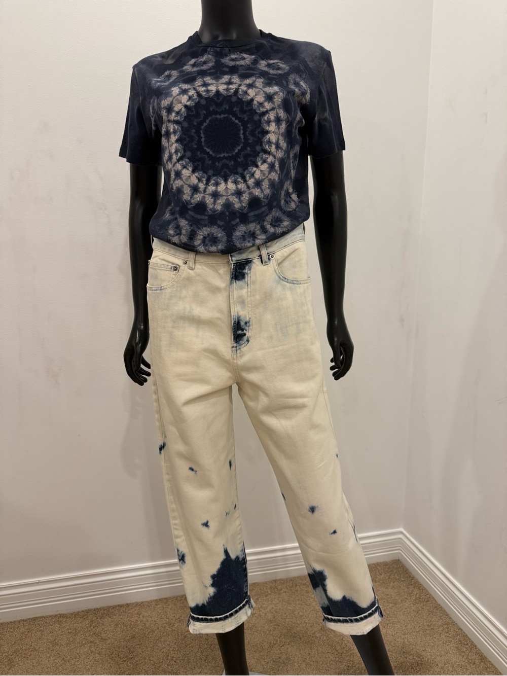 Christian Dior New Tie Dye Bleached Straight Leg Jeans FR 34 US 2/S Never Worn